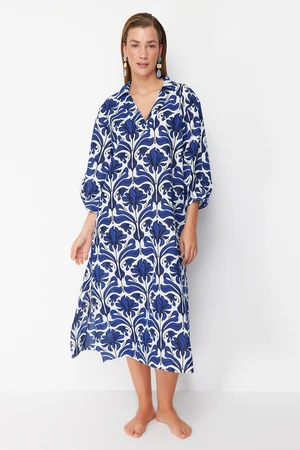 Trendyol Ethnic Pattern Wide Fit Midi Woven 100% Cotton Beach Dress