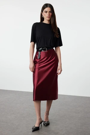 Trendyol Claret Red Premium Satin A-Line/A-Line Skirt