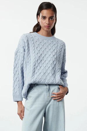 Trendyol Blue Crew Neck Hair Knitted Sweater