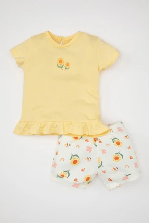 DEFACTO Baby Girl Ribbed Camisole Floral Short Sleeve T-Shirt Shorts 2-Piece Set