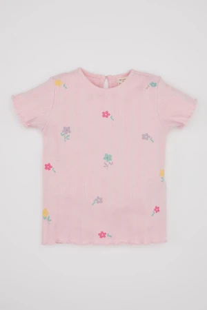 DEFACTO Baby Girl Crew Neck Floral Ribbed Camisole Short Sleeve T-Shirt