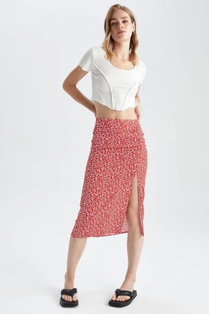 DEFACTO Regular Fit Floral Patterned Slit Midi Skirt