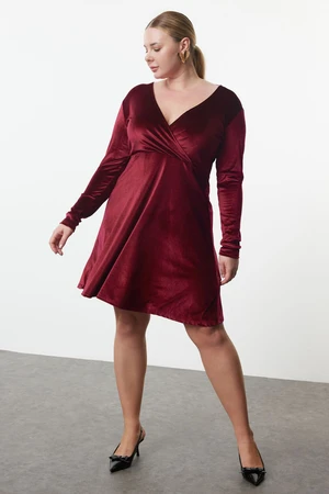 Trendyol Curve Burgundy Velvet Knit Plus Size Dress