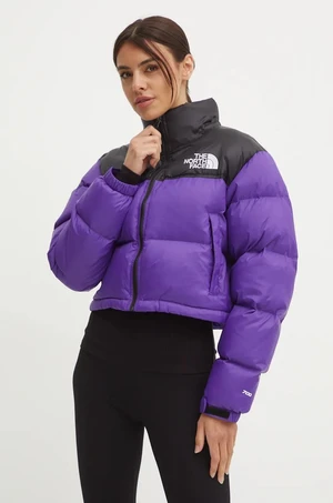 Páperová bunda The North Face Nuptse Short Jacket dámska, fialová farba, zimná, oversize, NF0A5GGES961