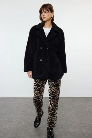 Trendyol Black Oversize Plush Midi Coat