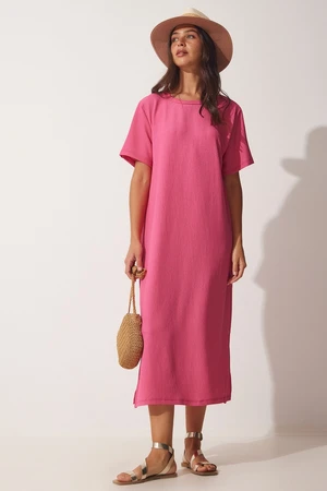 Happiness İstanbul Women's Pink Loose Long Daily Casual Knitted Dress