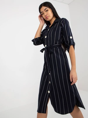 Dark blue striped shirt dress with large buttons