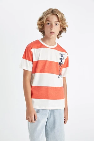 DEFACTO Boy's Crew Neck Striped Short Sleeve T-Shirt