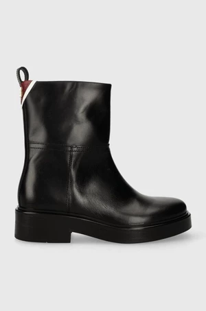 Kožené kotníkové boty Tommy Hilfiger COOL ELEVATED ANKLE BOOTIE dámské, černá barva, na plochém podpatku, FW0FW07487