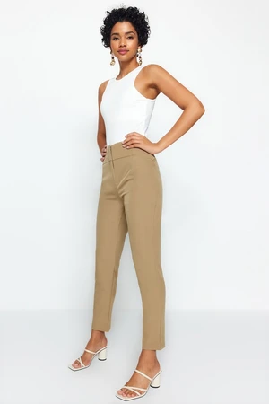 Trendyol Brown Cigarette Skinny Leg Waist Stitching Detail Woven Trousers