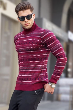 Madmext kaštanový červený rolákový pletený svetr 5170