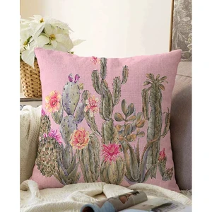 Ružová obliečka na vankúš s prímesou bavlny Minimalist Cushion Covers Blooming Cactus, 55 x 55 cm