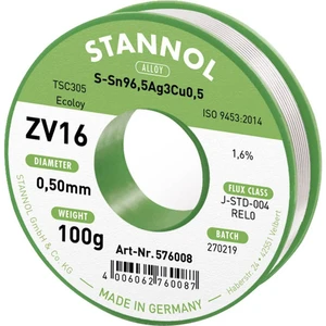 Stannol ZV16 spájkovací cín bez olova bez olova Sn96,5Ag3Cu0,5 100 g 0.5 mm