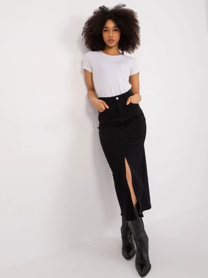 Black denim skirt with front slit