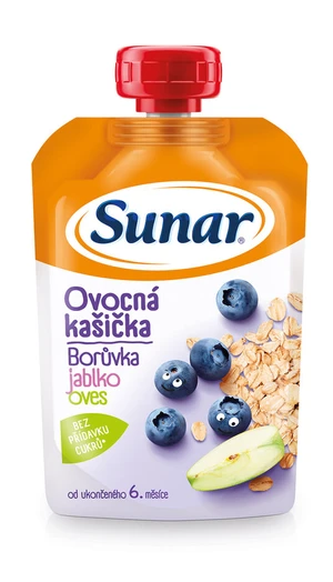 Sunar kašička čučoriedka jablko ovsené vločky 120 g,SUNAR Kapsička Ovocná kašička čučoriedka, jablko, ovsené vločky 120 g