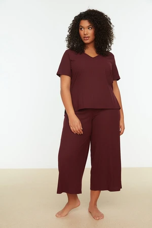 Trendyol Curve Claret Red Knitted Pajamas Set