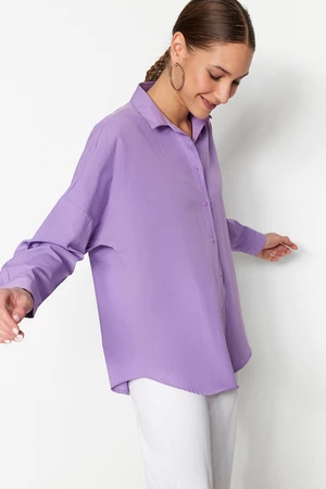 Trendyol fialová bavlněná oversize volná tkaná košile
