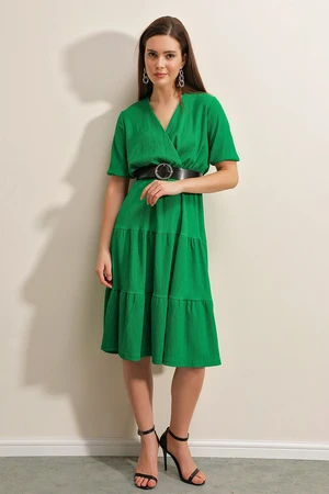 Bigdart 2377 Belt Knitted Dress - Green