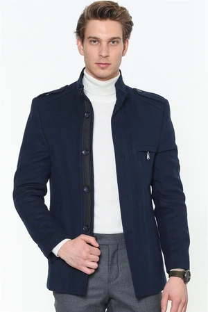 PLT8378 DEWBERRY MEN'S COAT-PLAIN NAVY BLUE