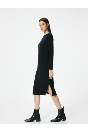 Koton Long Sleeve Dress Textured Crew Neck