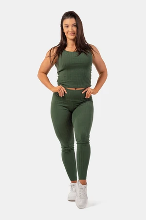 Women's leggings Nebbia Organic Cotton Ribbed High Waist Leggings 405 dark green M