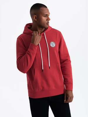 Ombre Men's kangaroo sweatshirt with hood and college style patch - red