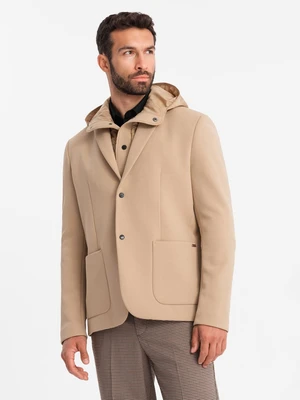 Ombre Men's jacket with high collar and hood - light brown