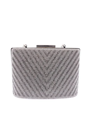 DGN 343-23y Women's Evening Dress Clutch Bag Silver with Triangle Stone