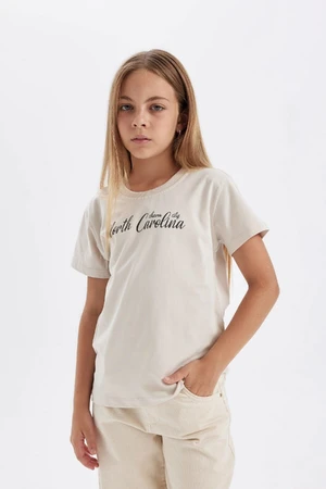 DEFACTO Girls Crew Neck Text Printed Short Sleeve School T-Shirt