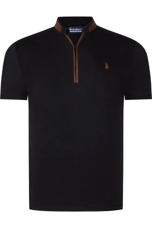 T8571 DEWBERRY ZIPPERED MEN'S T-SHIRT-PLAIN BLACK