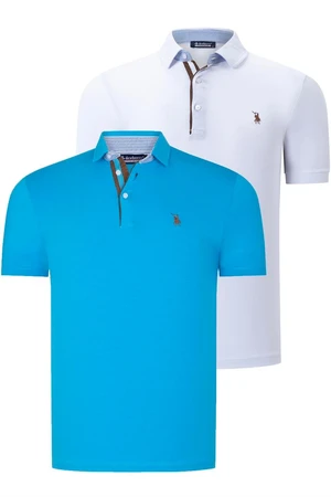 DUAL SET T8582 DEWBERRY MENS T-SHIRT-WHITE-DARK TURQUOISE