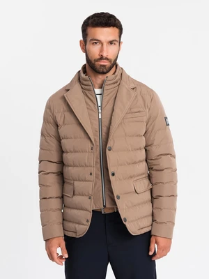 Ombre Men's quilted jacket with jacket cut - beige