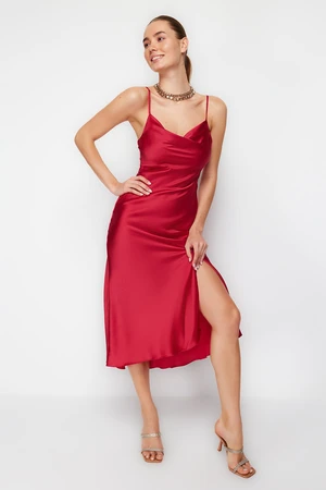 Trendyol Red Lined Woven Satin Evening Dress