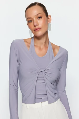 Trendyol Gray Cut Out Detail Fitted Stretch Knitted Blouse