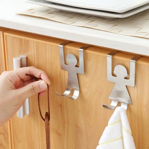 2pcs Stainless Steel Lovers Shaped Hooks Kitchen Cabinet Board Door Rack Hanger Closet Clothes Storage Rack Behind Door Rack