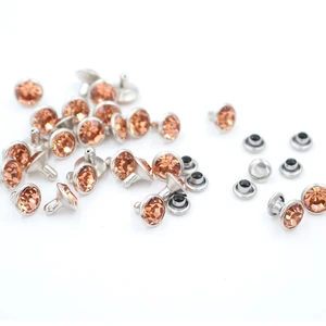 100Sets 6mm&8mm Rhinestone Rivets Light Peach Crystal Studs Silver Metal Base for Clothing Bag Craft Leather Rivets