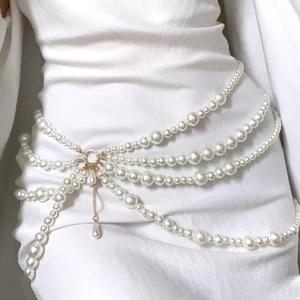 Y2K Jewelry Multilayer Pearl Waist Chain for Women's Fashion Retro Character Playing Body Accessories Sexy Party Accessorie Gift