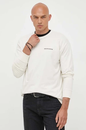 Bavlněné tričko s dlouhým rukávem Marc O'Polo DENIM béžová barva, s potiskem