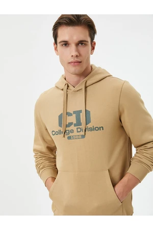 Koton College Hoodie Printed Kangaroo Pocket Detail