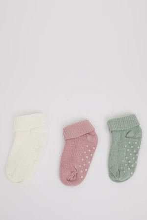 DEFACTO Baby Girl Non-Slip Sole 3-Pack Cotton Long Socks