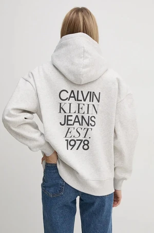 Mikina Calvin Klein Jeans dámská, šedá barva, s kapucí, s potiskem, J20J224911