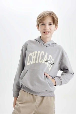 DEFACTO Boy's Gray Regular Fit Hooded Pocket Sweatshirt