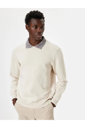 Koton Polo Neck Sweatshirt Basic Long Sleeve Raised Cotton Blend