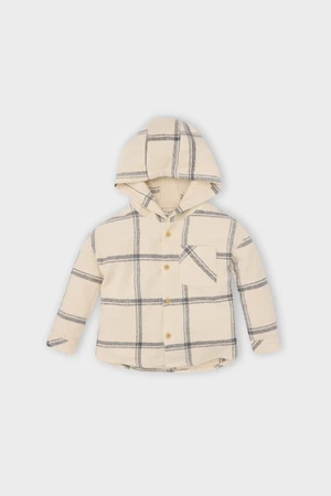 DEFACTO Baby Boy Hooded Flannel Long Sleeve Pocket Plaid Shirt