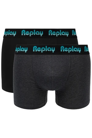 Replay Boxerky Boxer Style 5 Jacquard Logo 2Pcs Box - Black/D Gmel/Azure - Pánské