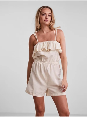 Beige Short Jumpsuit with Straps Pieces Sunna - Women