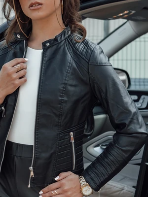 Women's leather transitional jacket with a stand-up collar APRIL black Dstreet