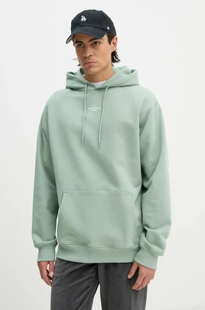 Bavlněná mikina Drôle de Monsieur Le Hoodie Slogan Classique pánská, zelená barva, s kapucí, hladká, E.HO161.CO127.WG Le Hoodie Slogan Classique