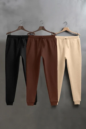 Trendyol Beige-Brown-Black 3-Pack Sweatpants