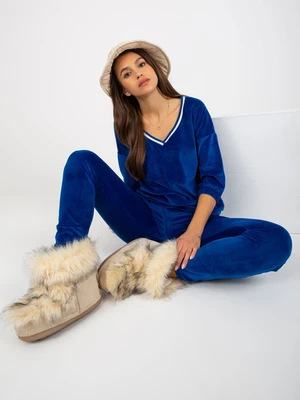 Cobalt velour set with neckline